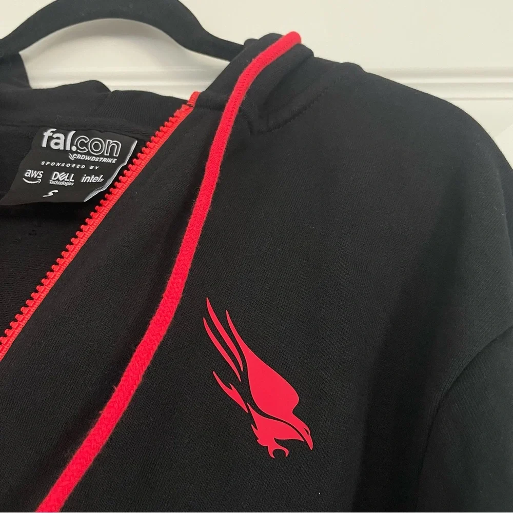 Crowdstrike Falcon 2025 Black Full Zip Hoodie with Red Trim
